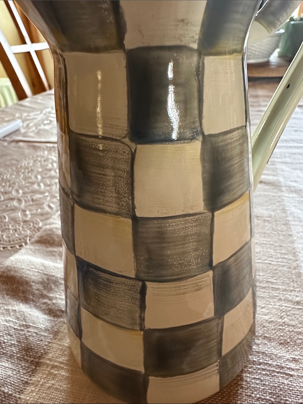 MacKenzie-Childs Checked Enamel Pitcher in Cream and Gray Sterling pattern NWT - Picture 8 of 12